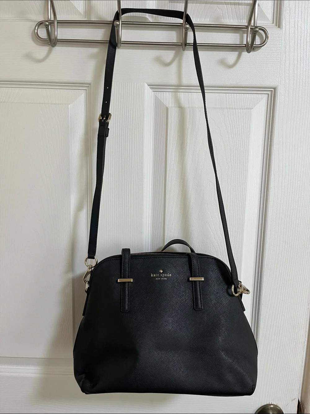 kate spade black leather satchel with gold-tone hardware